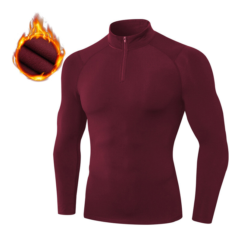 Mens Compression Thermal T-Shirt Under Base Layer Sports Fitness Tops Zip Neck gallery