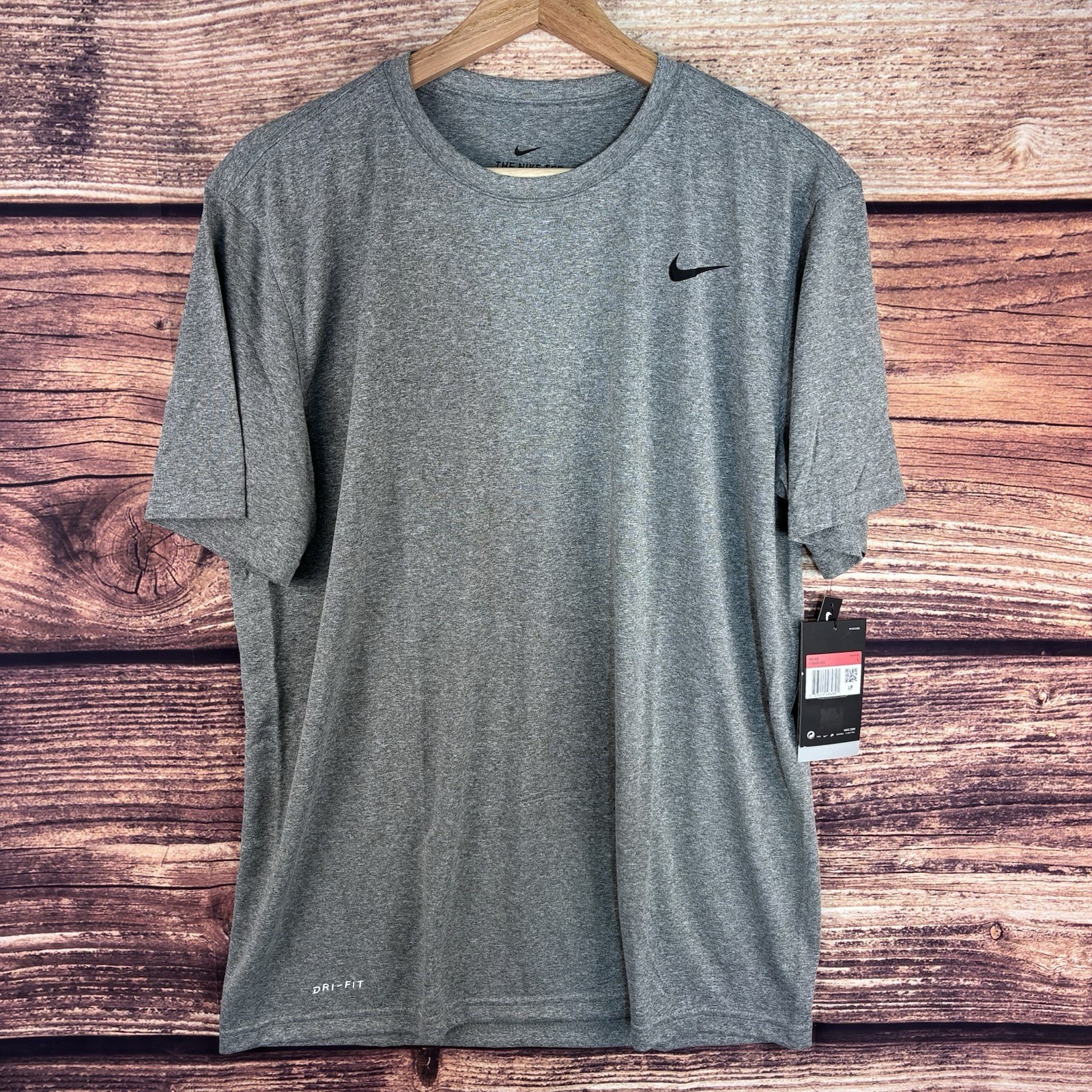 Nike Dri-Fit Men's Heather Grey Training T-Shirt Black Swoosh L 718833-091 NWT gallery