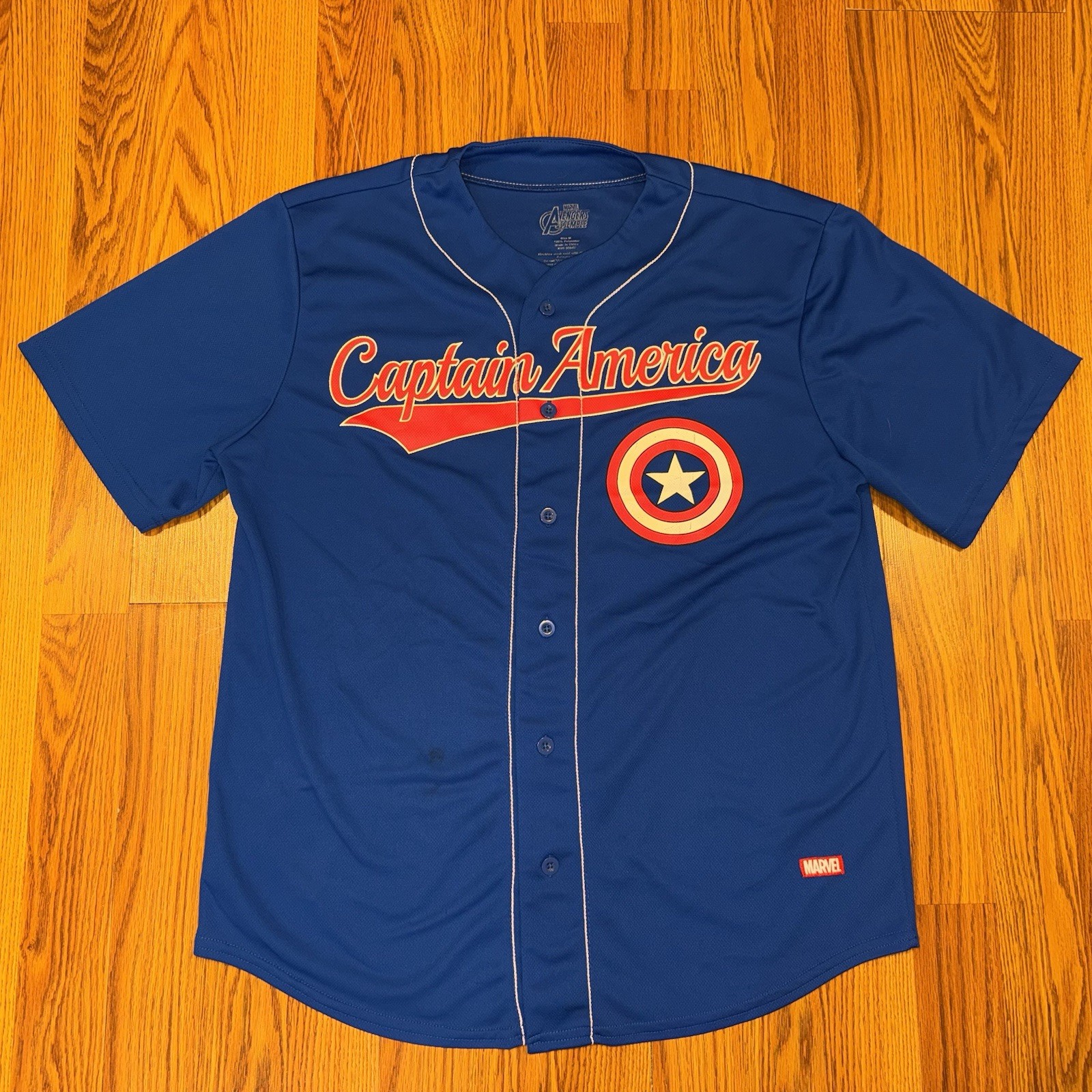Captain America Marvel Avengers Assemble Blue Baseball Jersey Men’s Size M gallery