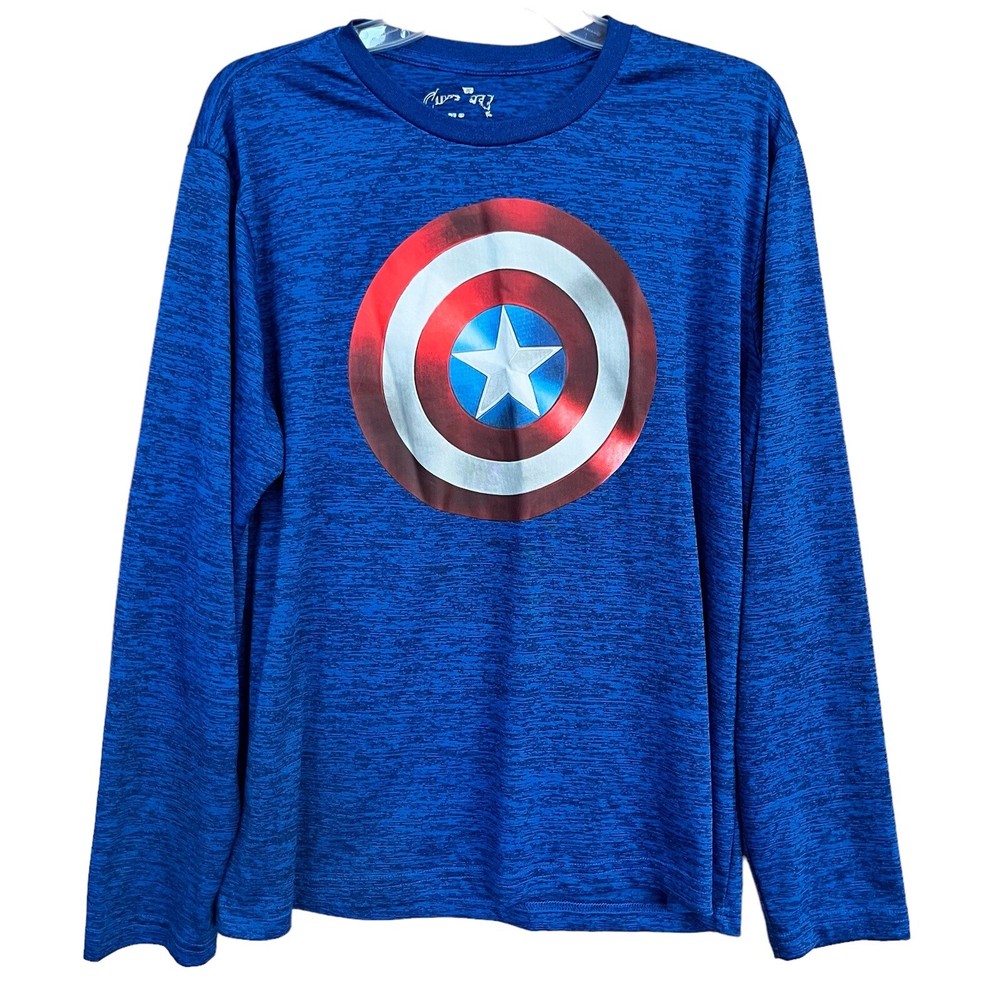 Captain America Long Sleeve TShirt Adult Large Blue Pullover Cartoon Marvel