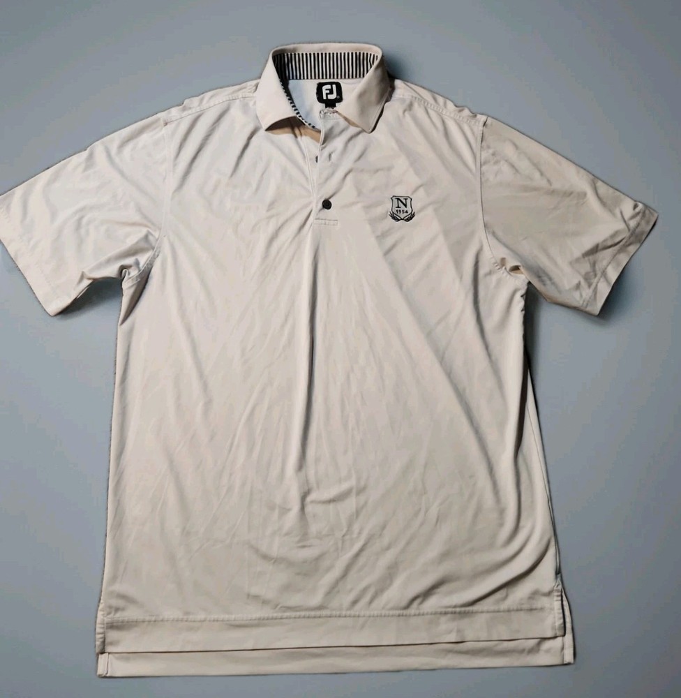 FJ FootJoy Norbeck CC 1954 Logo White Golf Lightweight Polo Shirt Mens Medium