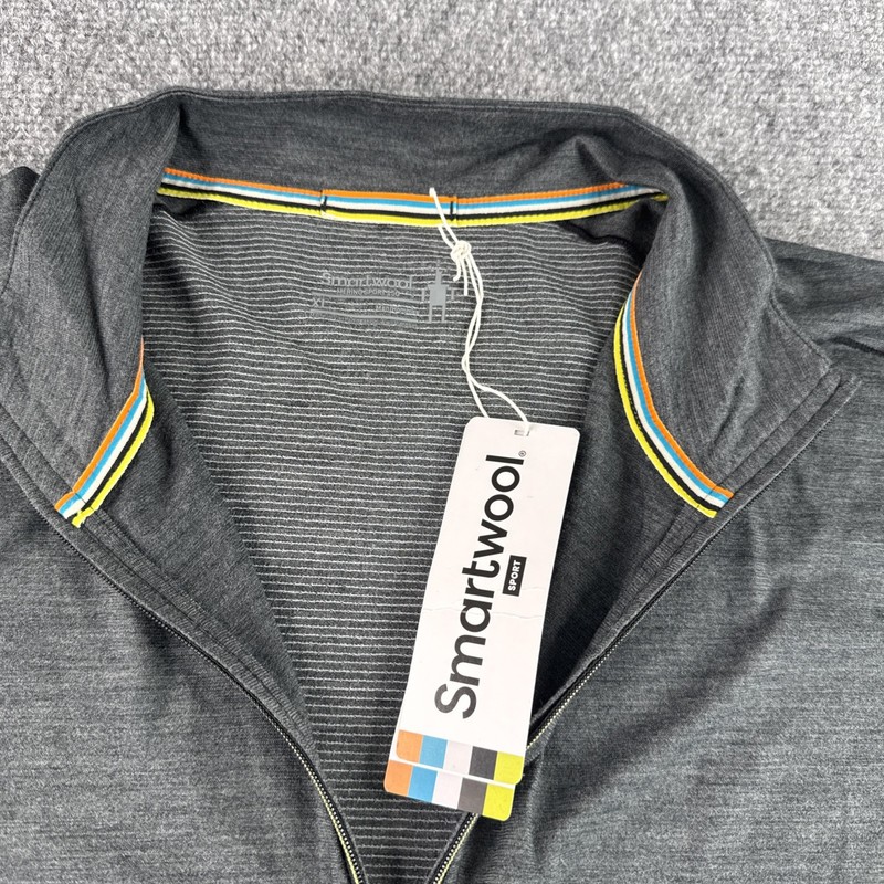 Smartwool Mens XL Merino Sport 150 1/4 Zip Pullover Gray Neon Yellow Base Layer gallery