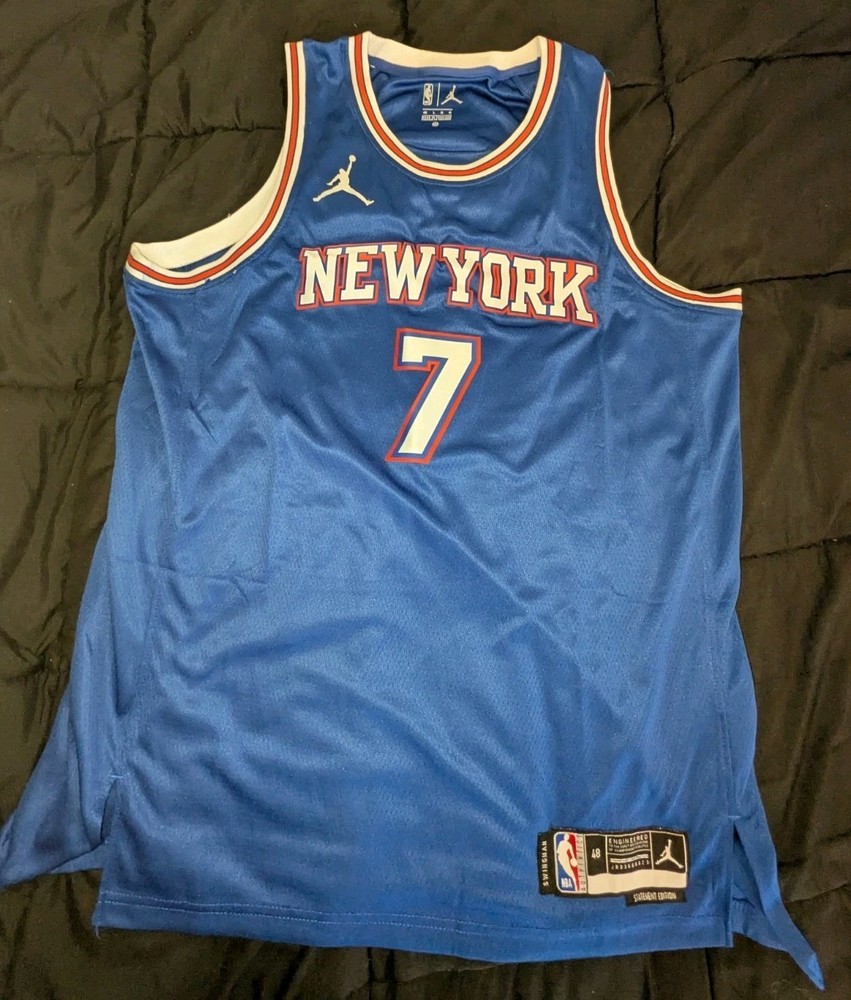 Large Carmelo Anthony #7 New York Knicks Blue NBA Basketball Jersey New Jordan