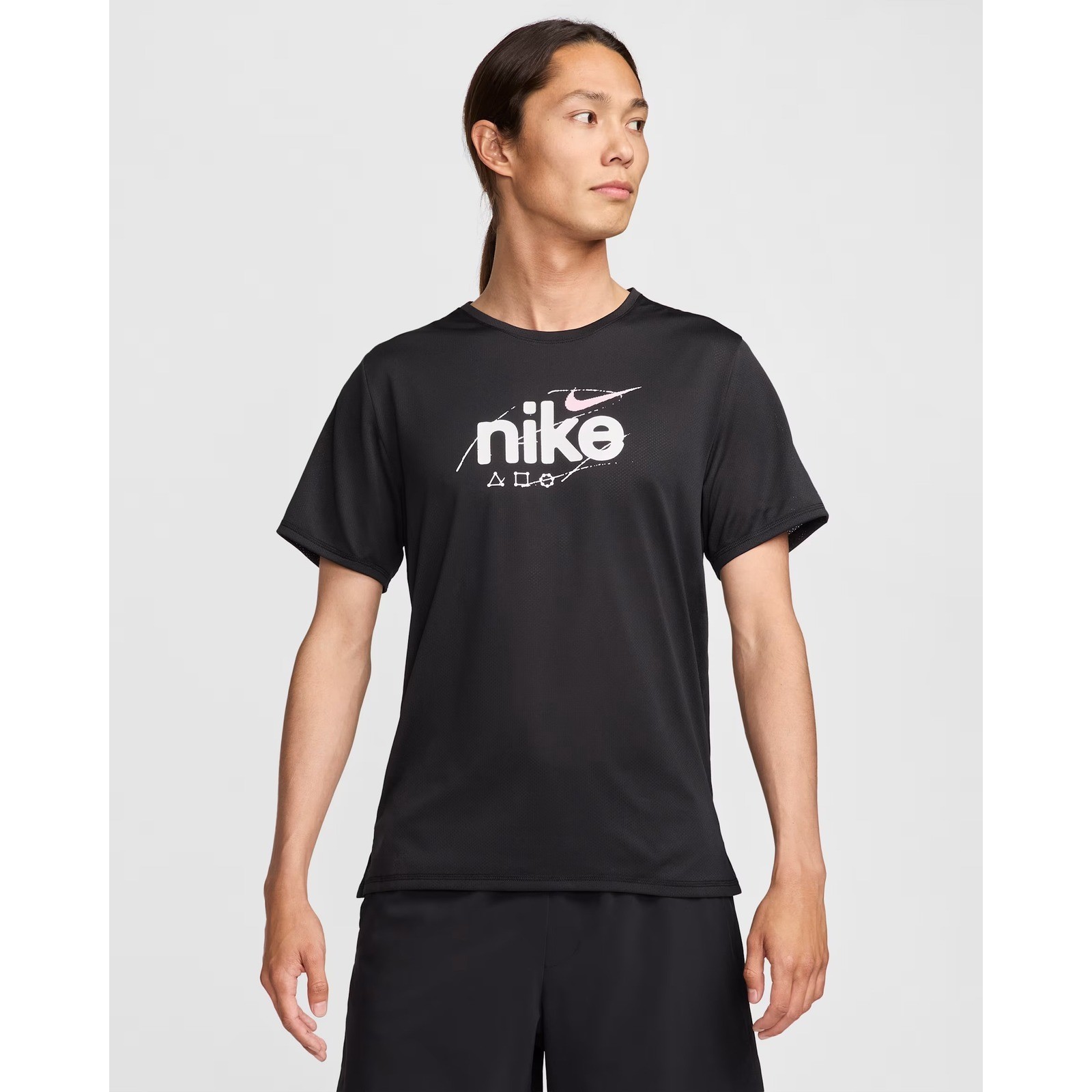 Nike Miler D.Y.E. Breathe Running Graphic T-Shirt Black Pink Med Performance NWT gallery