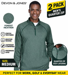 Devon & Jones Mens Quarter Zip 2 Pack DG440 Stretch Pullover Work Golf Medium