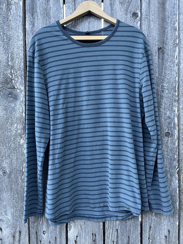 ☀️Lululemon 5 Year Basic LS Mens Sz L Yachtie Stripe Blue Gray Tee Shirt *246
