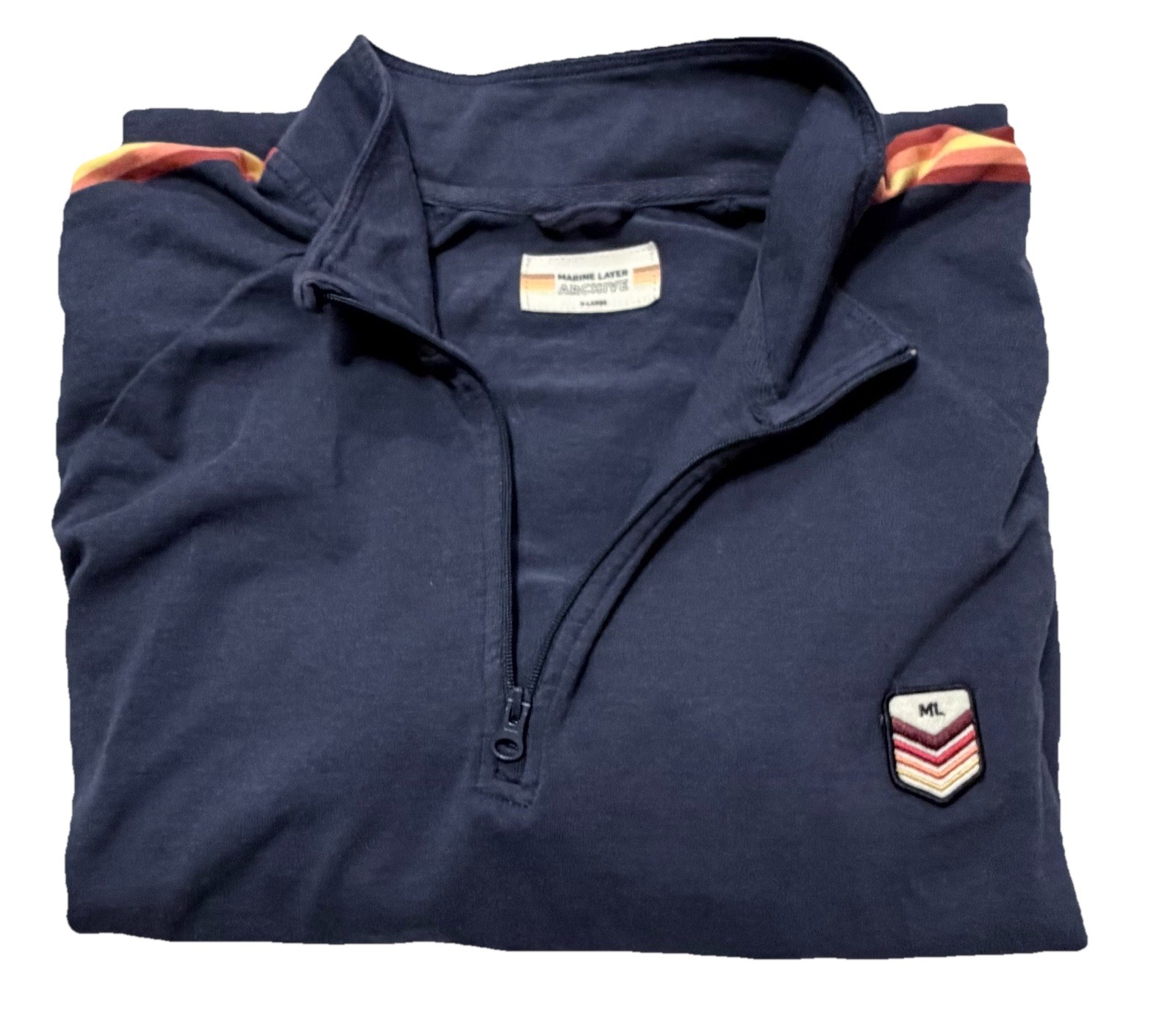 Marine Layer Weekend Sport Mens Blue Stripe 1/4 Zip Poly Blend Pullover Size XL gallery