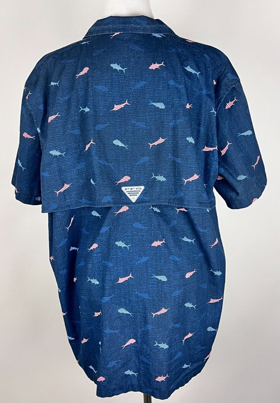 COLUMBIA PFG Men S/S 'Trollers Best Shirt in USA Patriotic Fish' - XL, Navy Red gallery