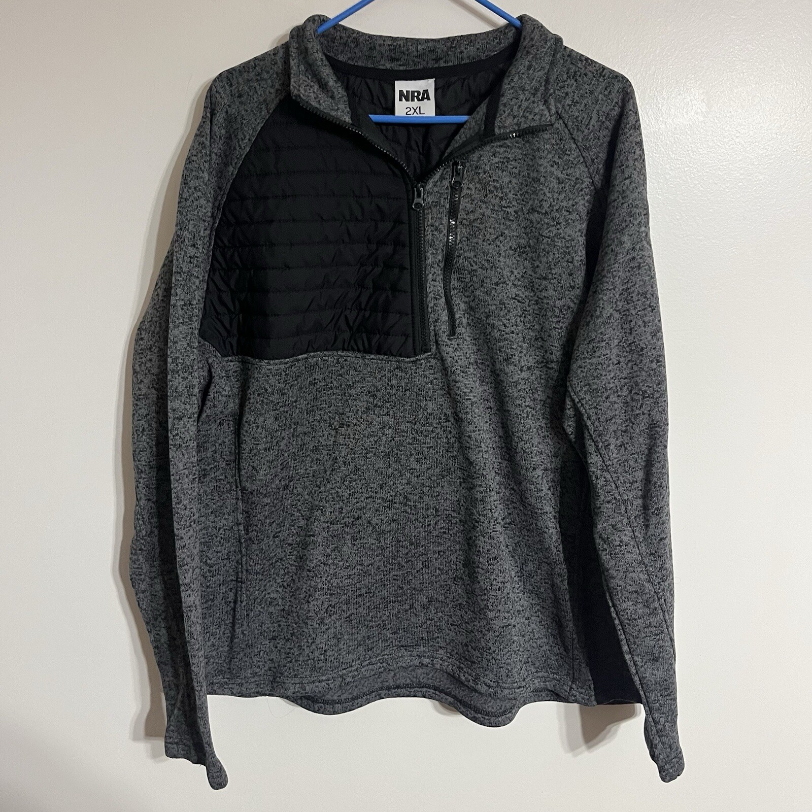 NRA Mens Pullover Jacket 1/4 Zip Black Gray Logo Mock Neck Size 2XL gallery