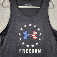 Under Armour Shirt Mens Medium Gray Freedom USA Flag Tank Top HeatGear Loose