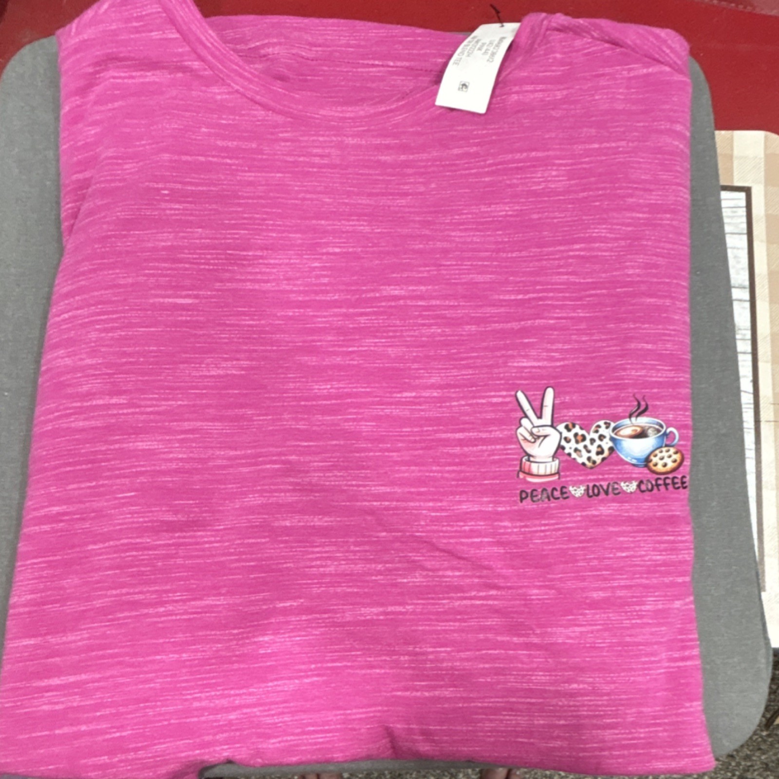 Athletic Works Men's Pink Graphic Coffee Theme Polyester T-Shirt L/G (42-44) gallery