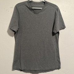 Lululemon Men Gray V Neck Performance Casual T Shirt Cotton Blend Soft Small