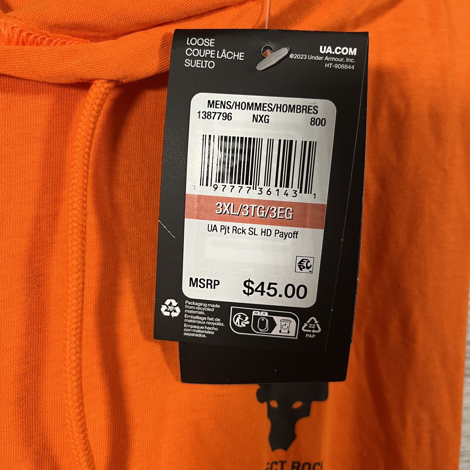 Under Armour Tank Top Project Rock Payoff Hooded 3XL Orange 1387796-800 gallery