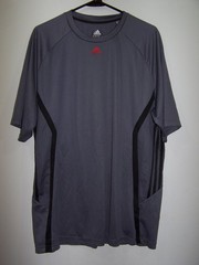 Adidas Charcoal & Black, Red Logo Mesh Short Sleeve Activewear Shirt – Men’s XL