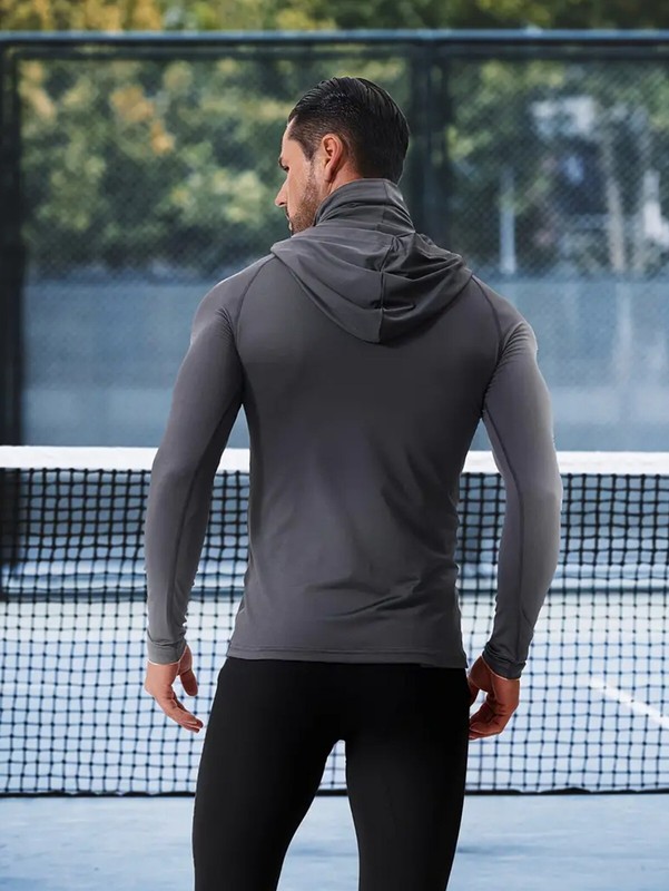 Mens Outdoor Sports Top Shirt Hooded Compression Long Sleeve T-shirt for Cycling gallery
