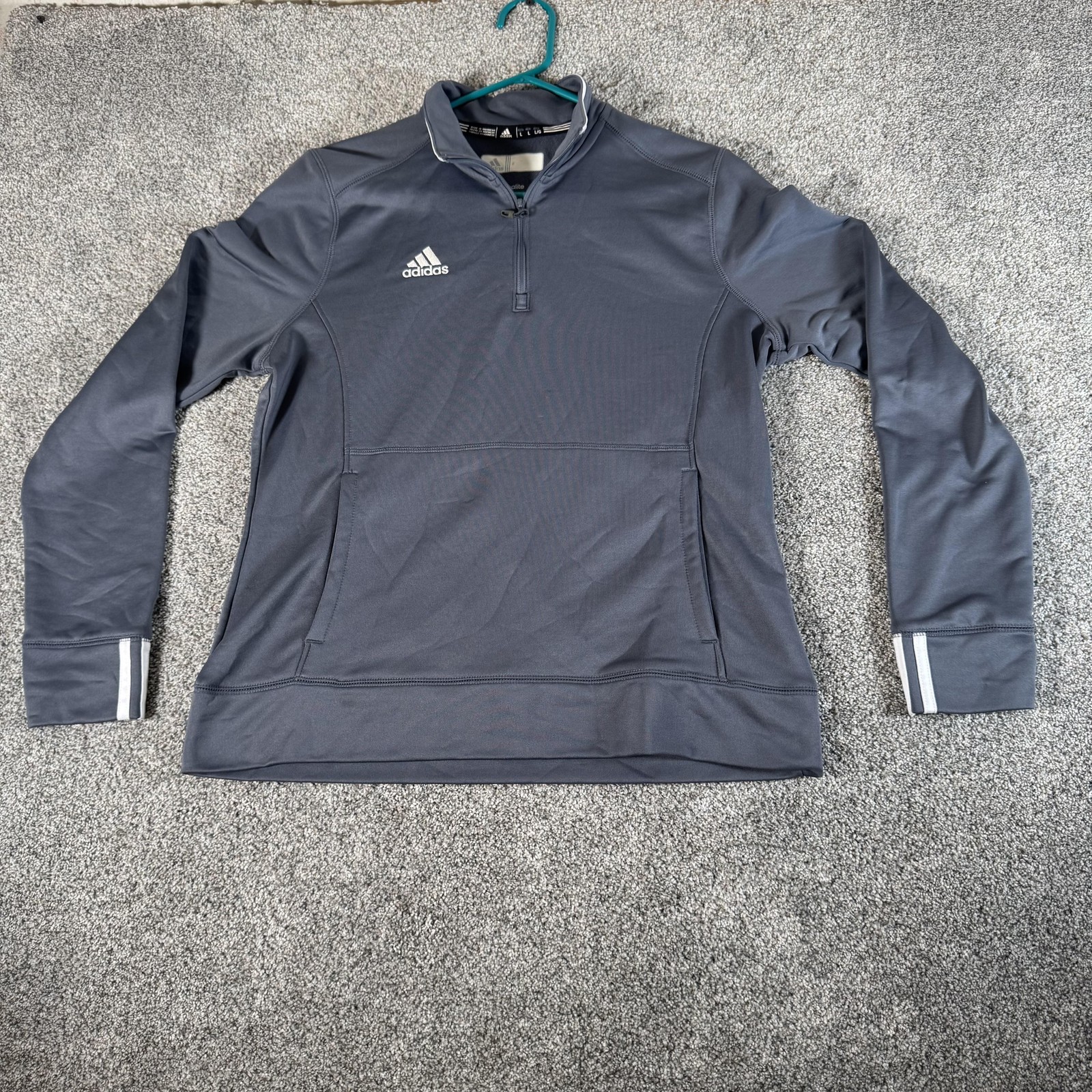 Adidas Pullover Mens Large Gray Quarter Zip Climalite Thumbholes Running Top gallery