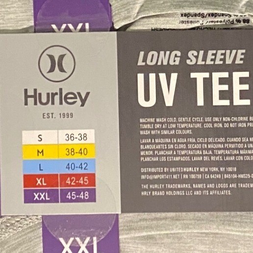 Hurley Mens Long Sleeve UV Tee Heather Grey UPF 50+ Graphic XXL Regular Fit gallery