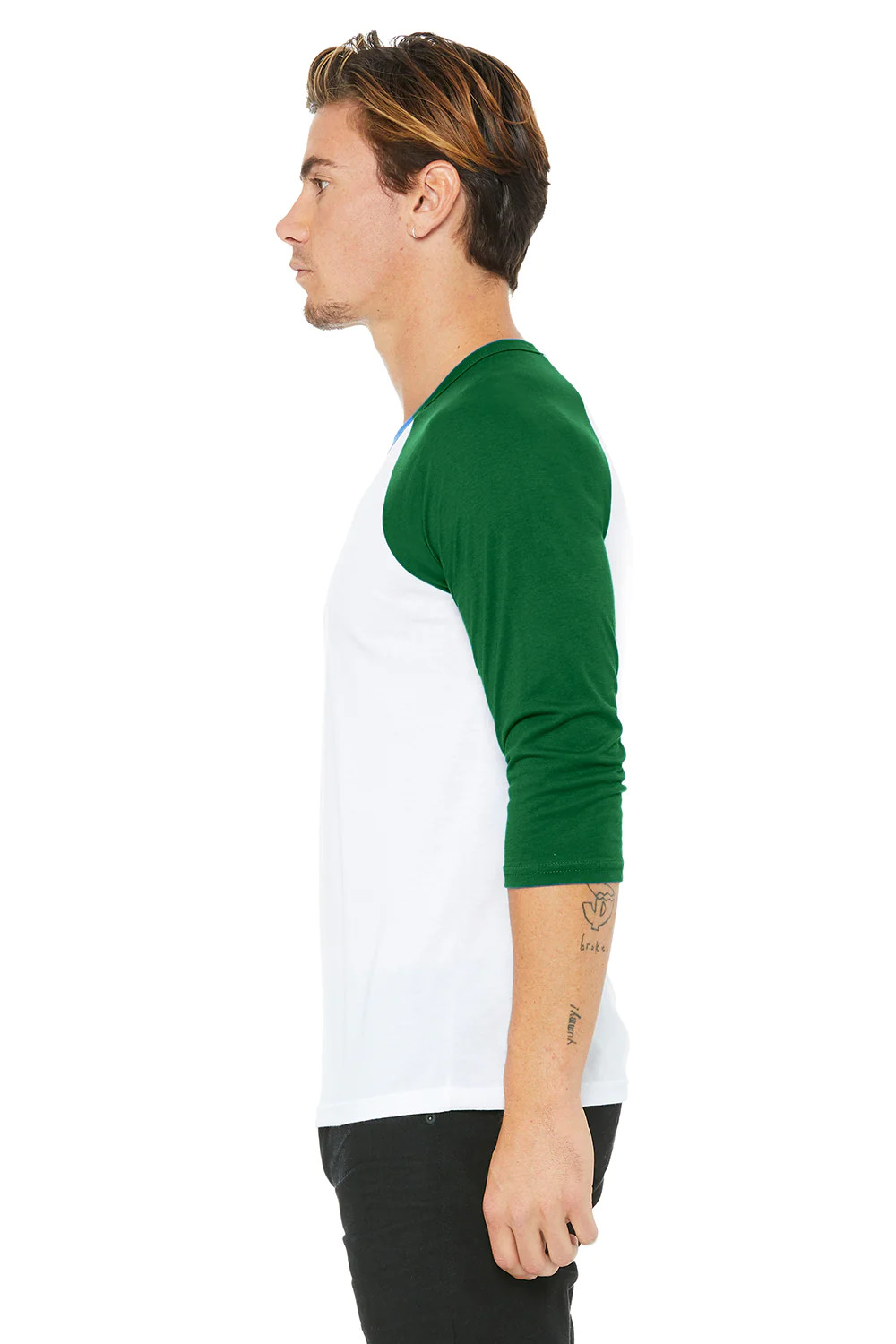 Bella + Canvas 3200 Premium 3/4 Baseball T-Shirt Raglan Tee Unisex White / Kelly gallery