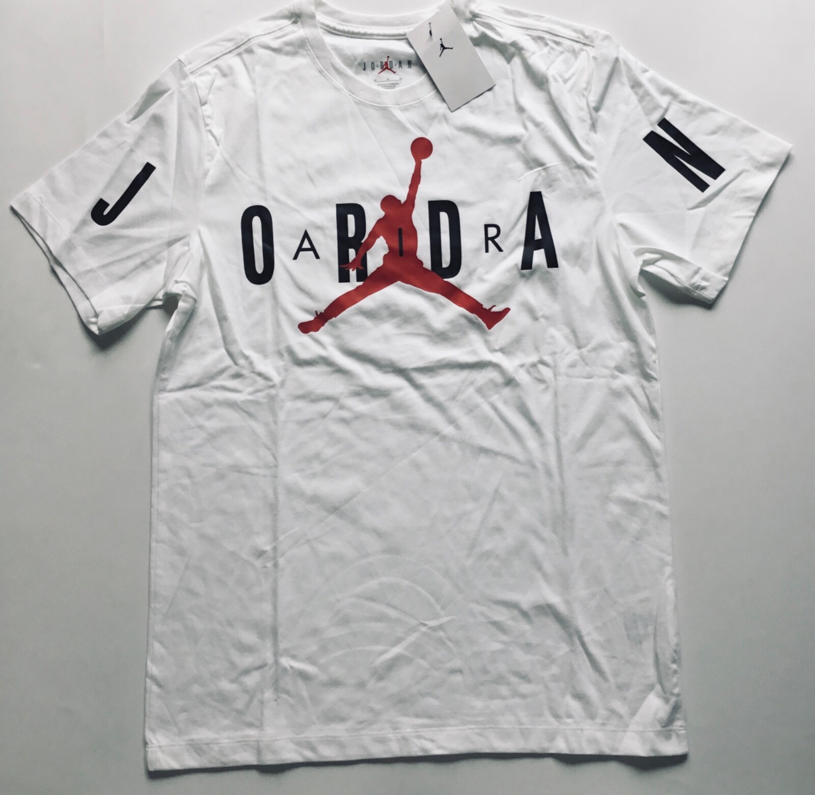 Jordan Men’s T-Shirt Nike Cotton Tee DV1445 100 White Red Logo Size L gallery