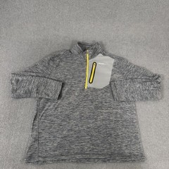 Eddie Bauer Pullover Mens Large Gray Fleece 1/4 Zip Chest Pocket Hiking Top