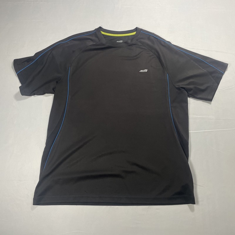 Avia Men's Athletic Shirt Short Sleeves Large Gray And Blue Stripes Polyester gallery