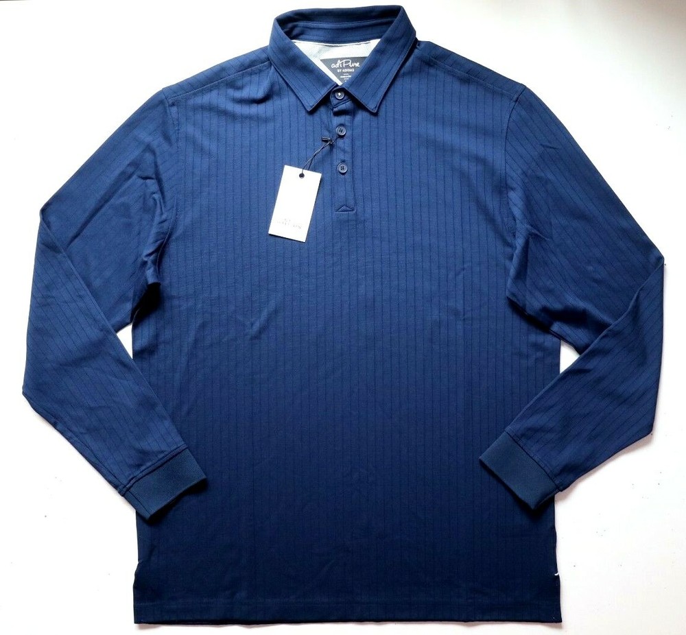 ADIDAS ADIPURE GOLF RIBBED KNIT LONG SLEEVE POLO SHIRT TOP - NAVY GD1932 MEN M