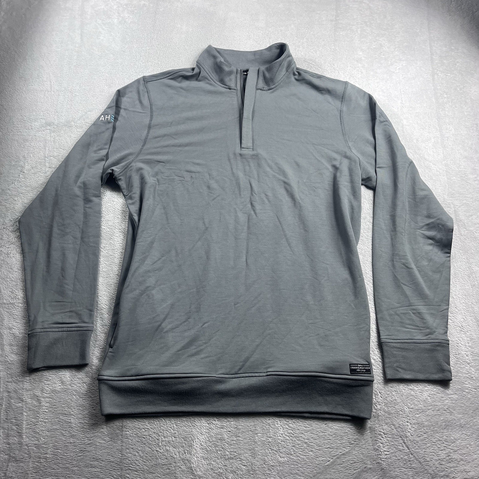 Travis Mathew Pullover Mens Large Gray Newport Quarter Zip Fleece Pockets Logo gallery