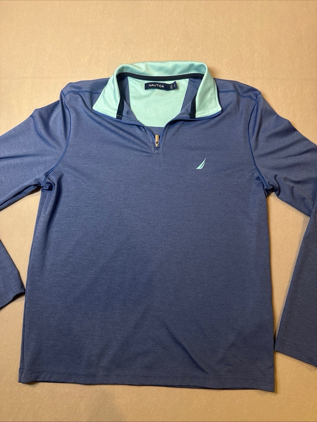 Nautica 1/4 Zip Mock Neck Logo Pullover Polyester Blue Green Men S gallery