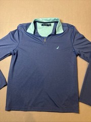 Nautica 1/4 Zip Mock Neck Logo Pullover Polyester Blue Green Men S