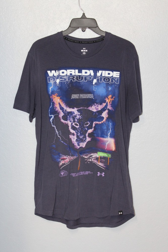 Under Armour Project Rock Worldwide Disruption Iron Paradise Men MEDIUM Shirt