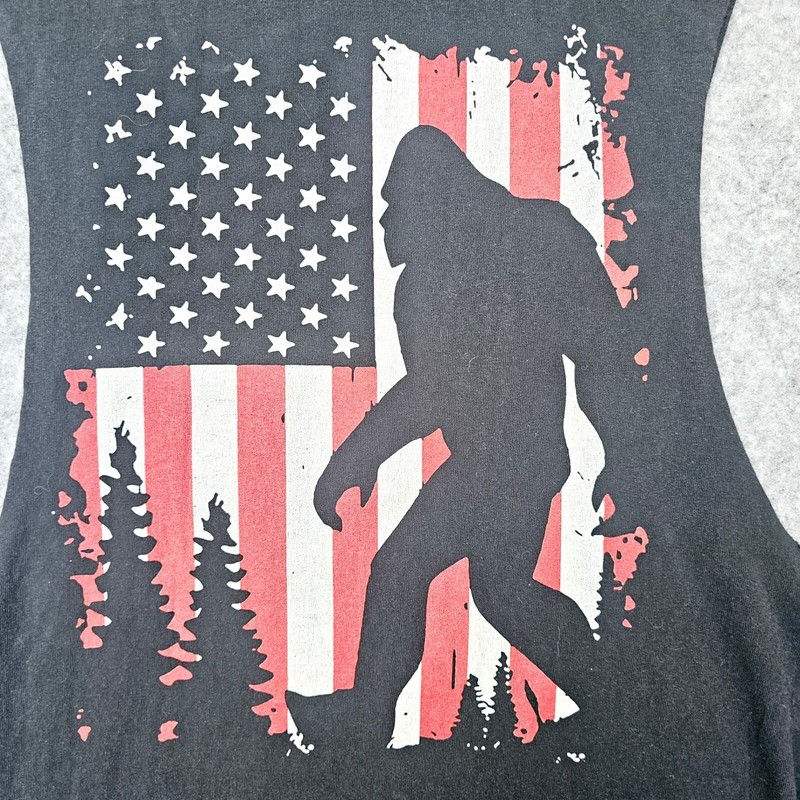 American Flag Bigfoot Black Tank Top Mens Small Muscle Tee Patriotic Cryptid Gym gallery