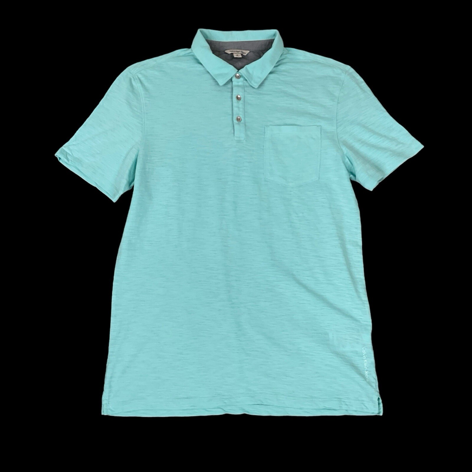 Calvin Klein Polo Shirt Men Medium Aqua Blue Short Sleeve Button EUC gallery