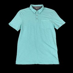 Calvin Klein Polo Shirt Men Medium Aqua Blue Short Sleeve Button EUC