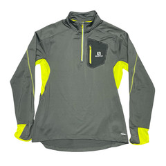 Salomon Advanced Skin Warm Pullover Shirt Mens L 1/4 Zip Trail Running Top Gray