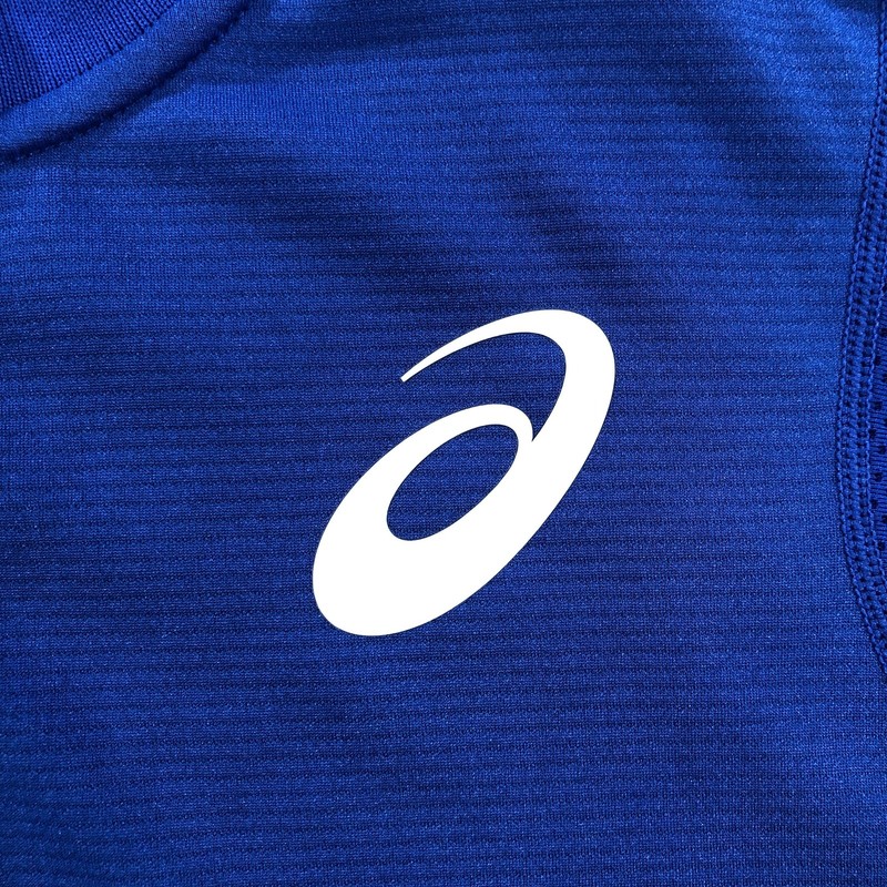 ASICS Shirt Mens Medium Blue Short Sleeve Mesh Henley Running Jersey 2041A068 gallery