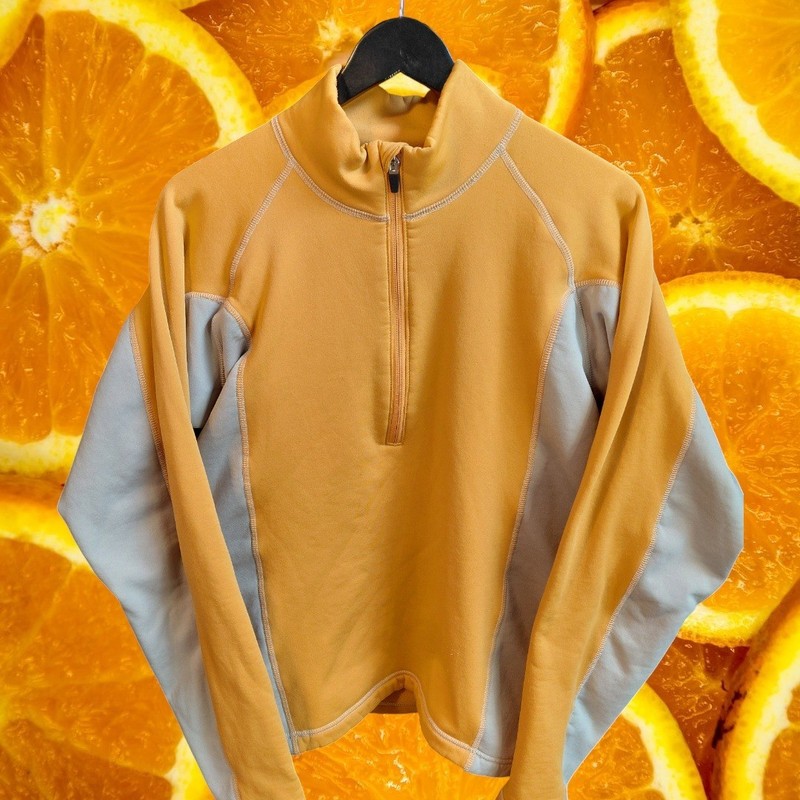 Obermeyer Mens 1/4 Zip Pullover Sweater Mustard Yellow Light Gray Size M gallery