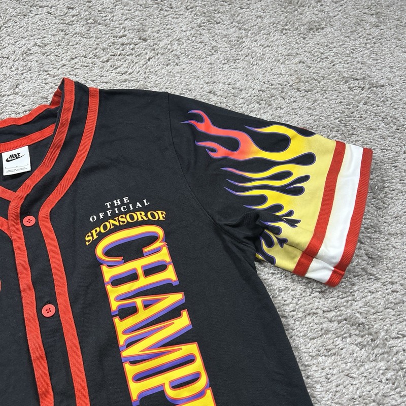 Nike Americana Top Flames Button Baseball Jersey Shirt Black Orange DV9642 Large gallery