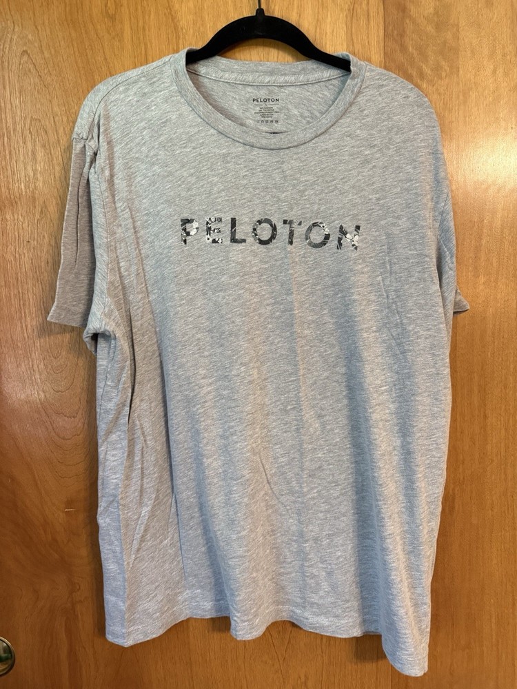 Peloton Shirt Large Grey Tee Active Workout Short Sleeve Floral Logo Cycle Train