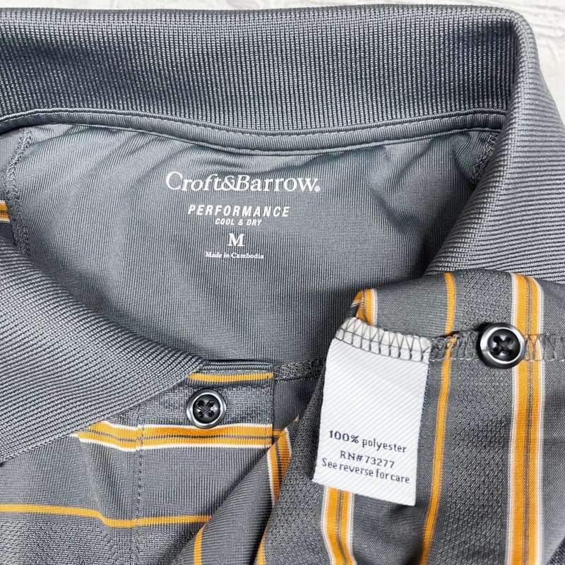 Croft and Barrow Performance Polo Men’s M Golf Short Sleeve Gray Orange Striped gallery