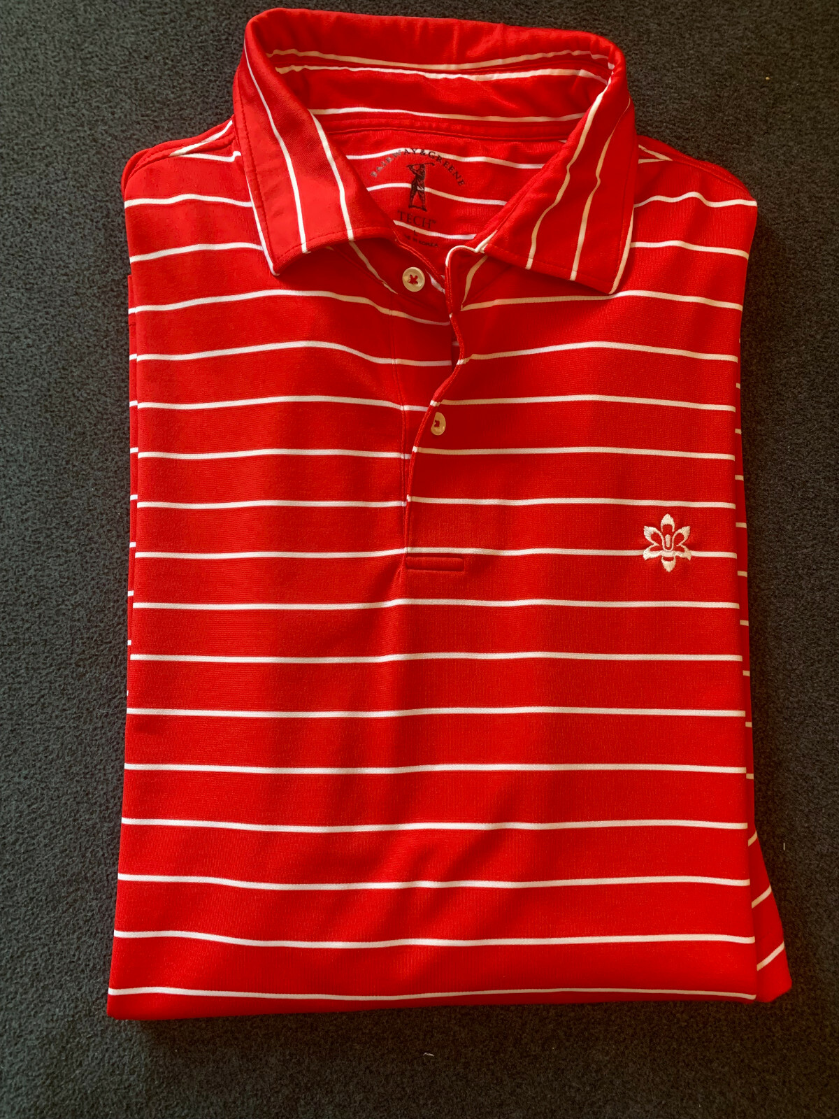 Fairway & Greene TECH Men's Large Red and White Striped Golf Shirt - Large gallery