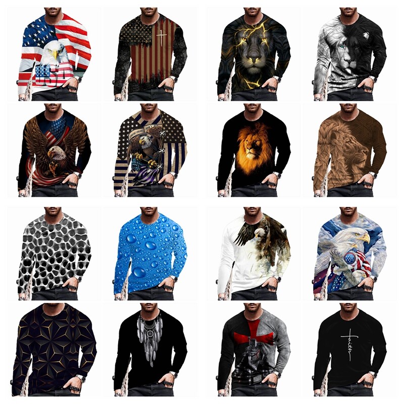 T-Shirt Men Vintage Graphic Yellow Brown Long Sleeve Fashion Tee Dress T Shirt