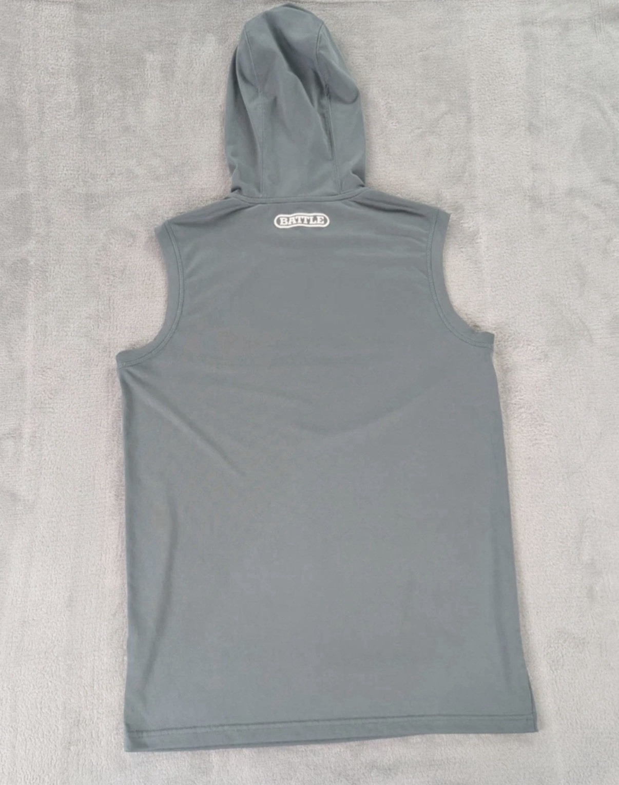 BATTLE Football Men's Gray Hooded Sleeveless Tank Top Graphic Logo Size S gallery