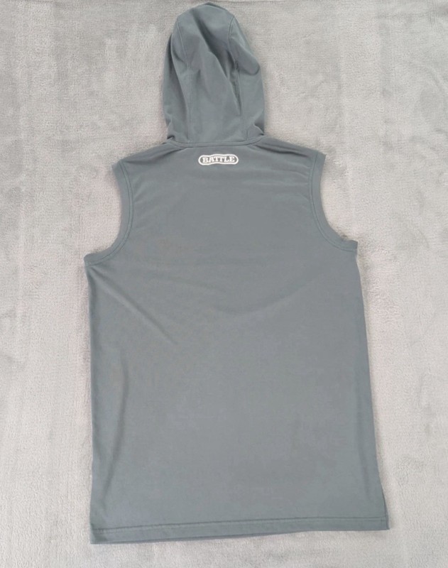 BATTLE Football Men's Gray Hooded Sleeveless Tank Top Graphic Logo Size S gallery