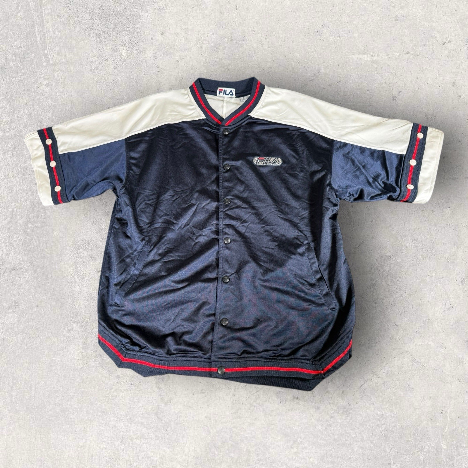 Vintage 90s Fila Button Up Warm Up Basketball Shirt Jersey Men’s Size Small gallery