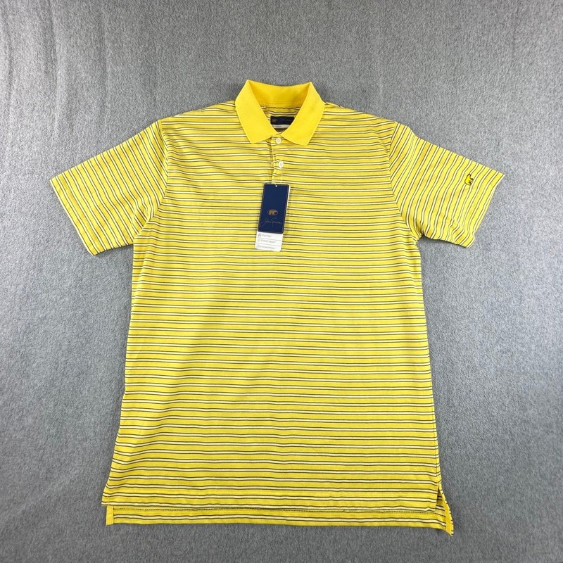 Jack Nicklaus Golf Polo Shirt Mens M Yellow Striped Staydri Golden Bear UPF NWT gallery