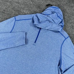 Under Armour Pullover Hooded Shirt Mens Large Blue Long Sleeve Heat Gear Fitted