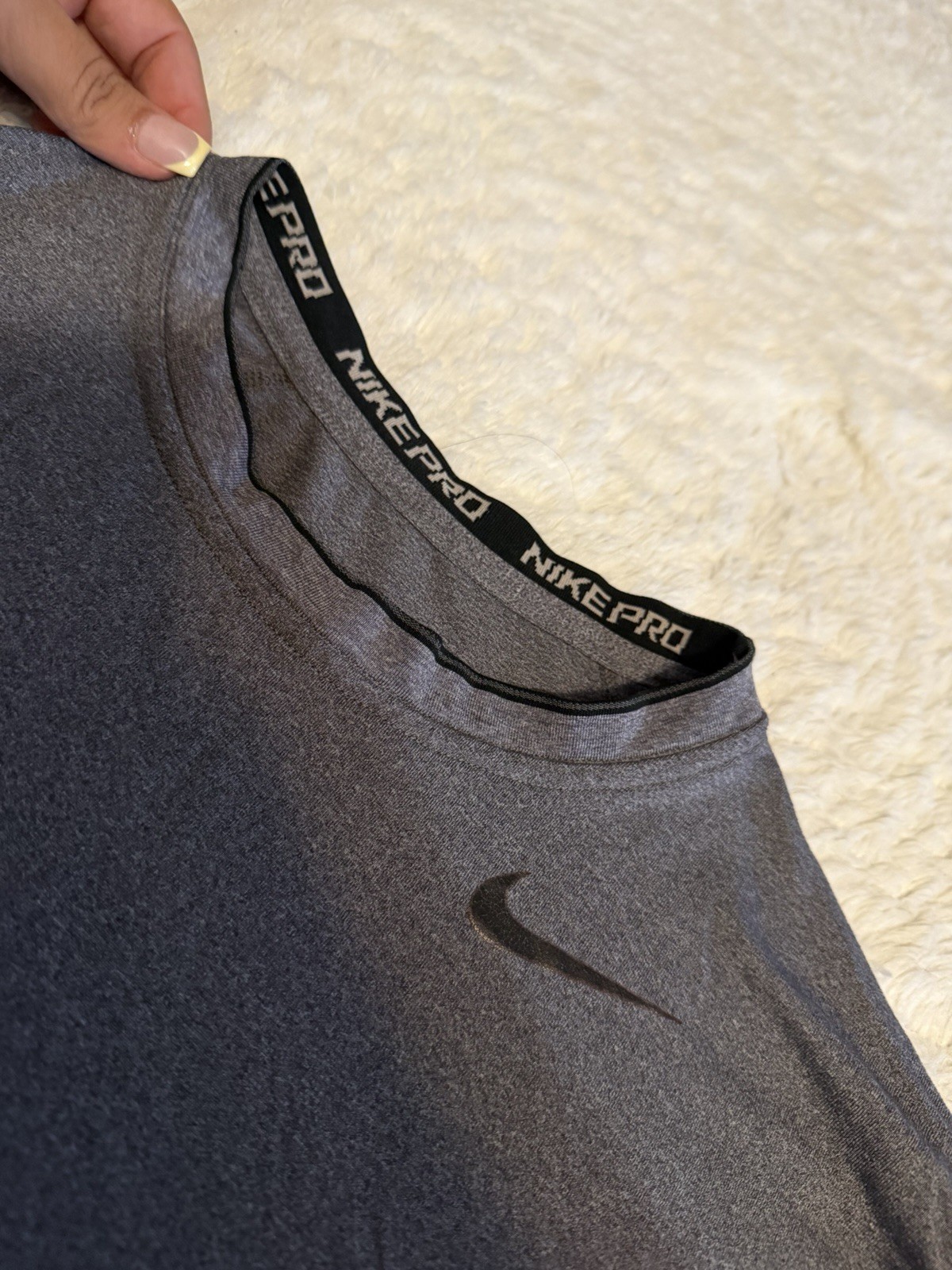 Nike Pro Men's Gray Compression T-Shirt S Long Sleeve Crew Neck Logo Gym gallery