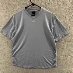 Vintage Nike T Shirt Mens Medium Blue Center Swoosh Check V Neck Made USA 90s