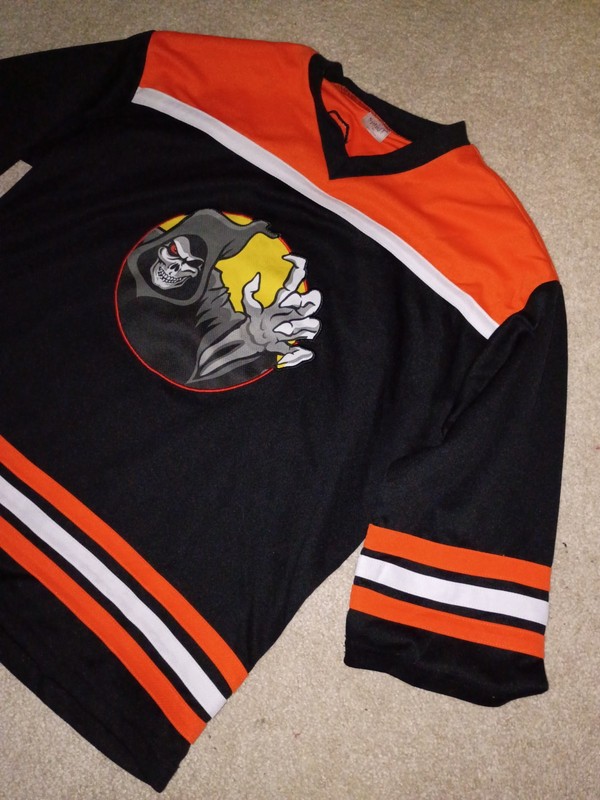 Spirit Halloween Hockey Jersey Men's Youth Size XL #31 Orange Black Horror gallery