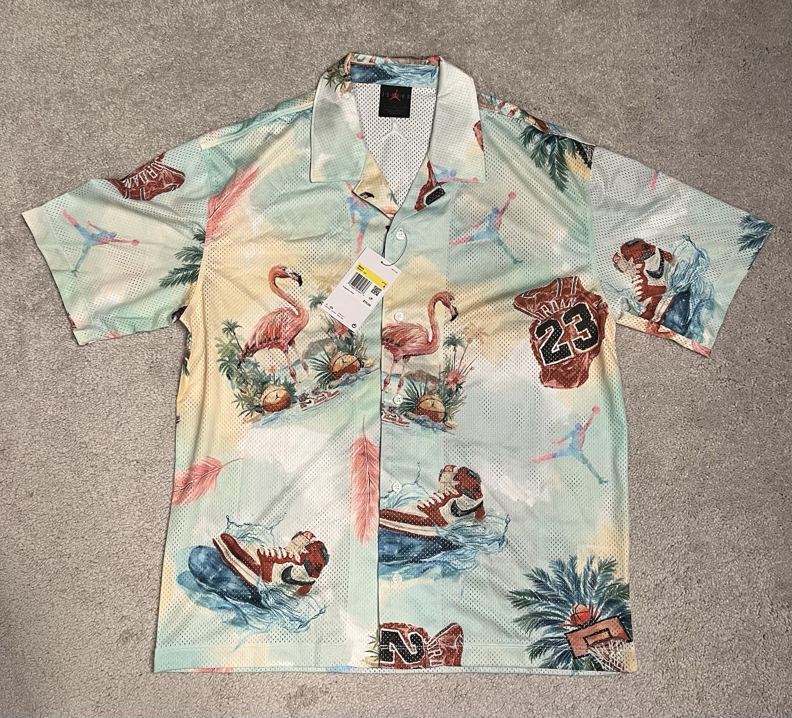 Jordan Nike Camp Top Shirt Button Front Essentials Tropical Print IB3007 Men's S gallery